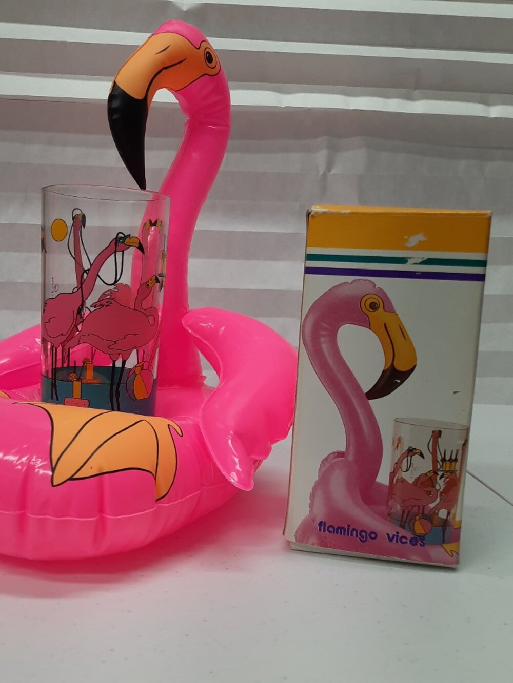 Vintage 1980s Splash WARE "Flamingo Vices" Floating Cup Set Beach Pool Vacation